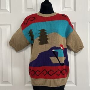 Koret Short Sleeve Sweater Womens Size Medium Outdoor Boat Scene Vintage 80’s